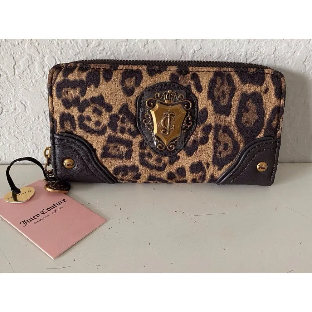 Juicy Couture Juicy Romance Gusset Single Zip‎ Around Natural Leopard VIRAL NEW